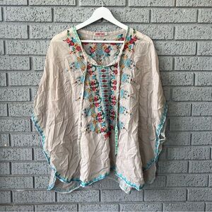 Johnny Was Grey Embroidered Floral Poncho Lightweight Small